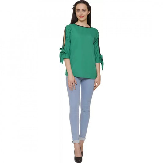Indoraa Women's Casual Slit Sleeve Solid Green Top (Color:Green, Material:Poly Crepe)