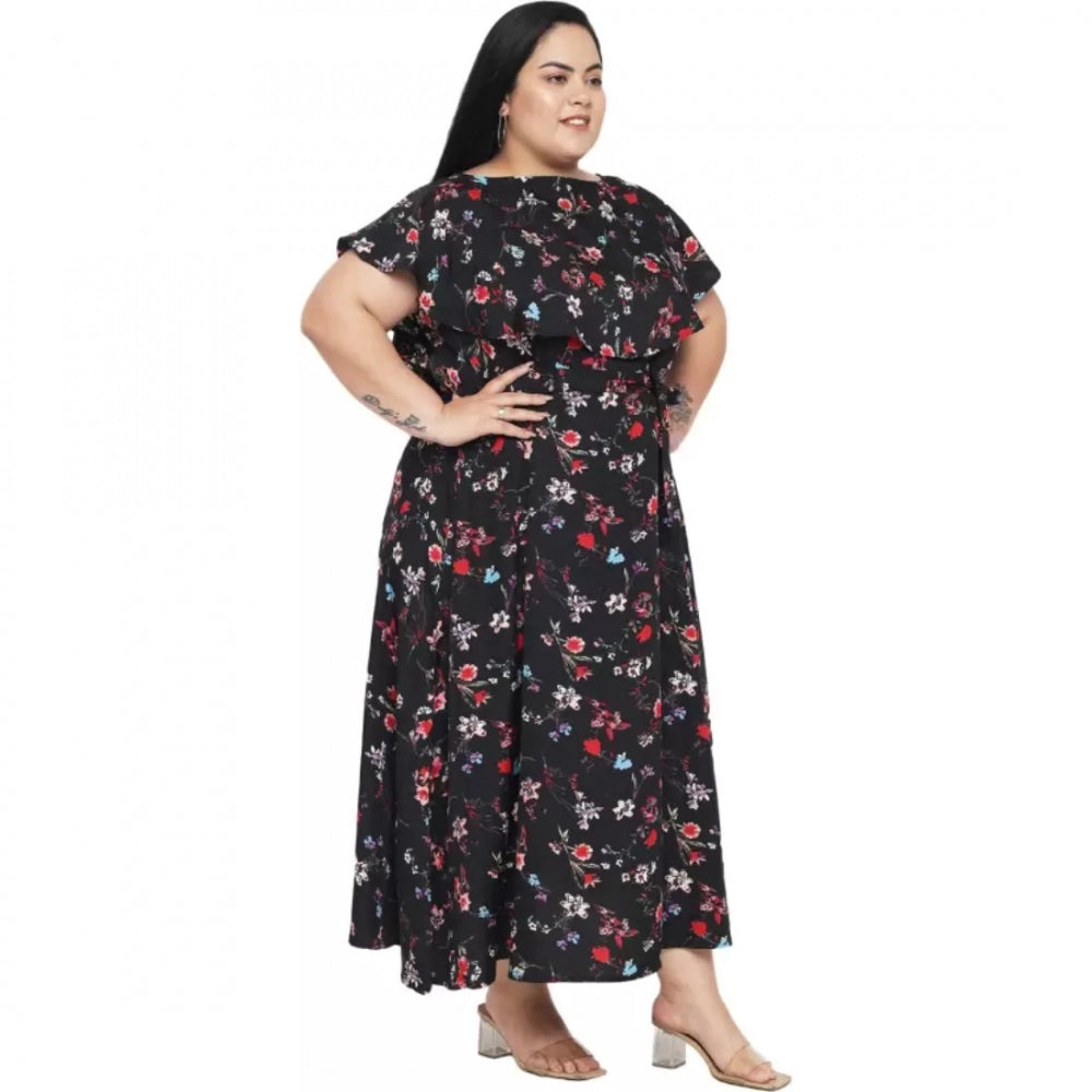 Indoraa Women's Fit And Flare Black Dress (Color:Black, Material:Polyester)