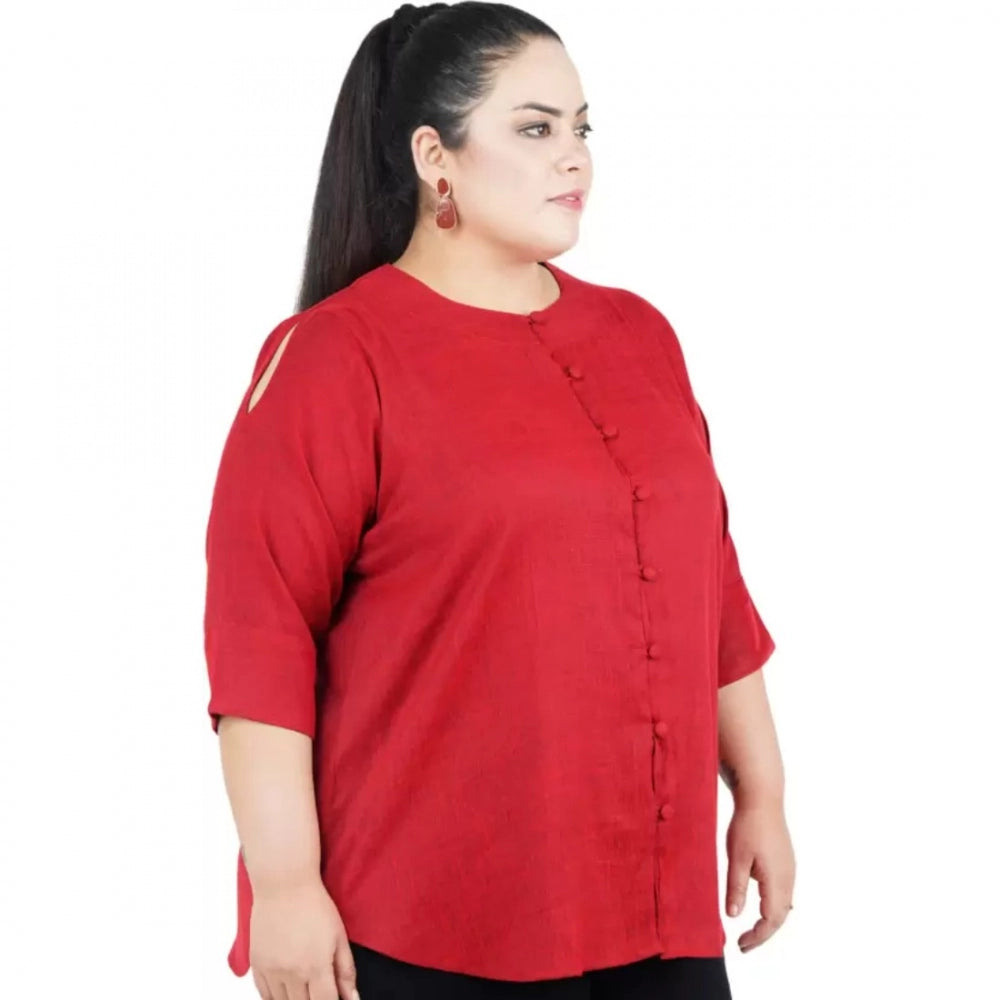Indoraa Women's Casual Solid Maroon Top (Color:Maroon, Material:Cotton Linen Blend)