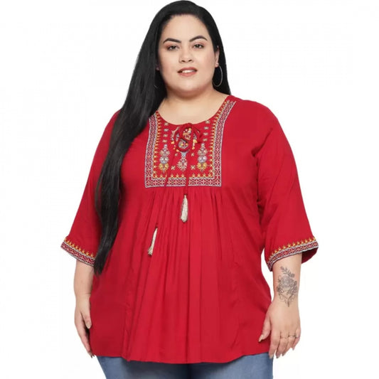 Indoraa Women's Casual Embroidered Maroon Top (Color:Maroon, Material:Rayon)