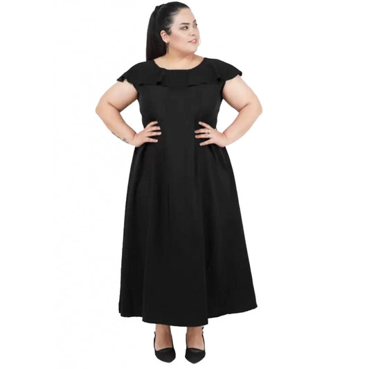 Indoraa Women's Fit And Flare Black Dress (Color:Black, Material:Polyester)