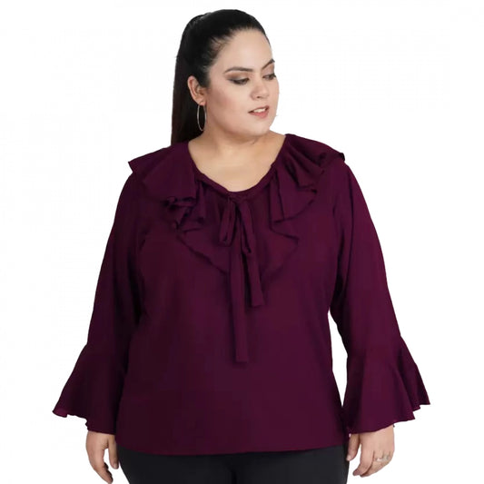 Indoraa Women's Casual Bell Sleeve Solid Purple Top (Color:Purple, Material:Georgette)