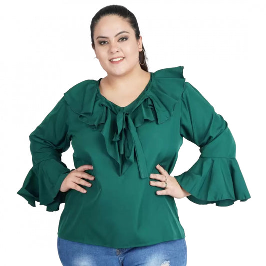 Indoraa Women's Casual Bell Sleeve Solid Green Top (Color:Green, Material:Georgette)