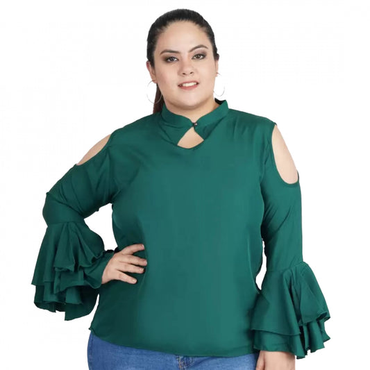 Indoraa Women's Casual Bell Sleeve Solid Green Top (Color:Green, Material:Crepe)