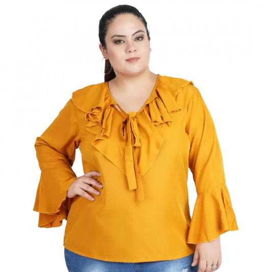 Indoraa Women's Casual Bell Sleeve Solid Yellow Top (Color:Yellow, Material:Georgette)