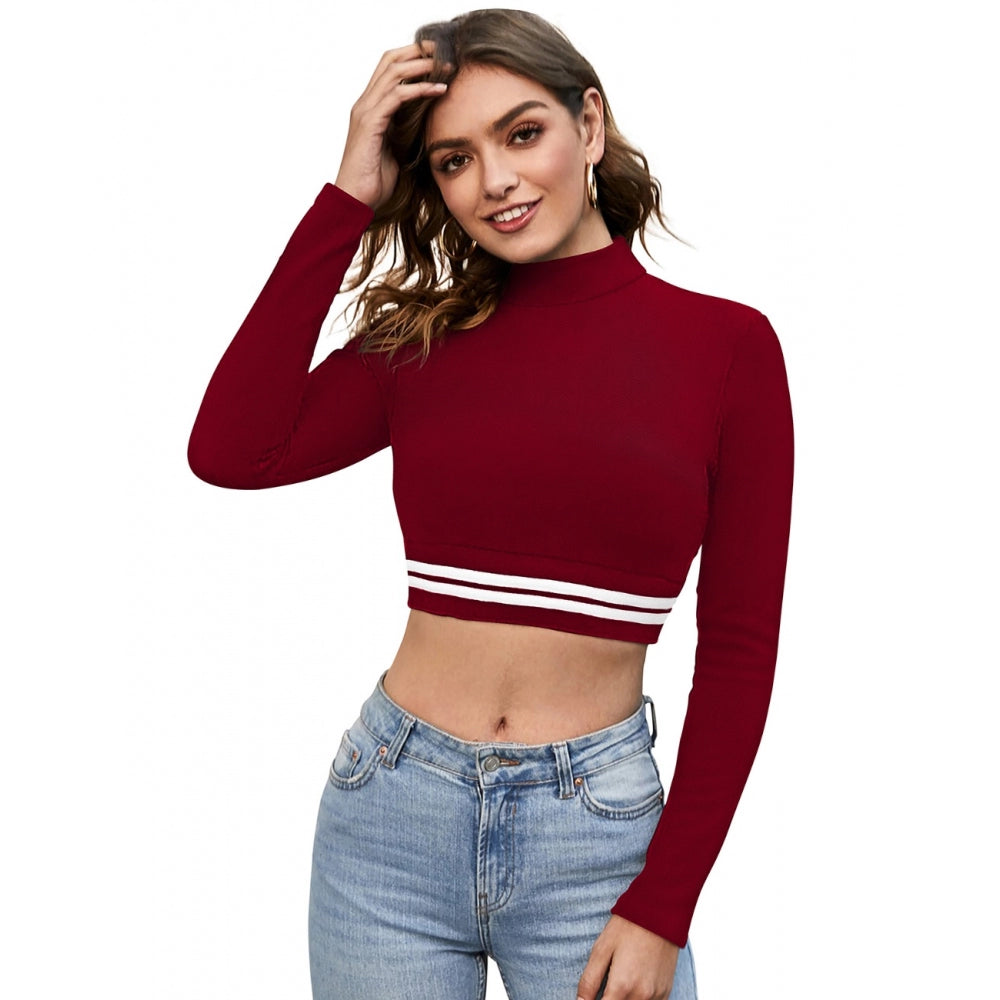 Indoraa Women's Western Wear Hosiery Crop-Top (Maroon)