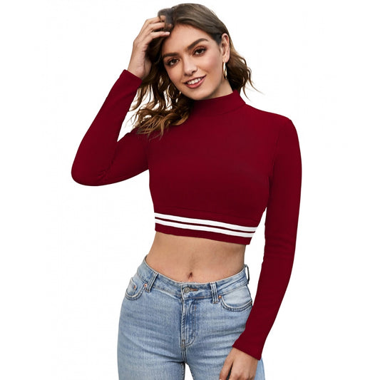Indoraa Women's Western Wear Hosiery Crop-Top (Maroon)