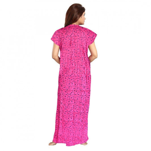 Indoraa Women's Cotton Printed Maxi Nighty (Pink)
