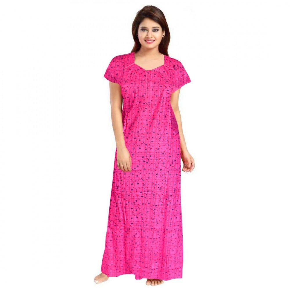 Indoraa Women's Cotton Printed Maxi Nighty (Pink)