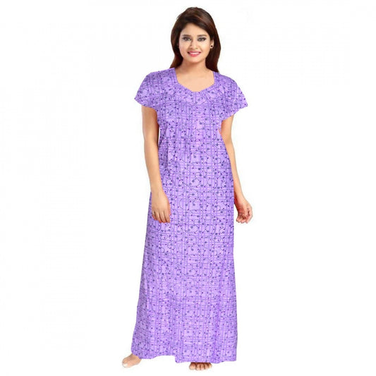 Indoraa Women's Cotton Printed Maxi Nighty (Lavender)