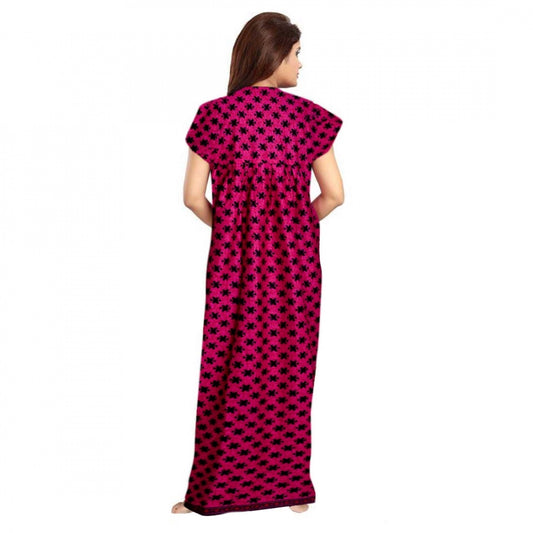 Indoraa Women's Cotton Printed Maxi Nighty (Pink)