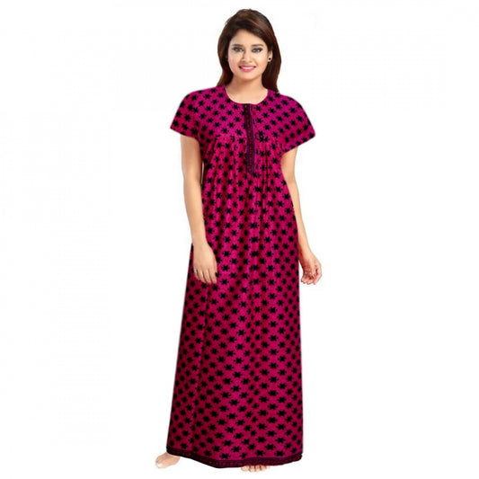 Indoraa Women's Cotton Printed Maxi Nighty (Pink)