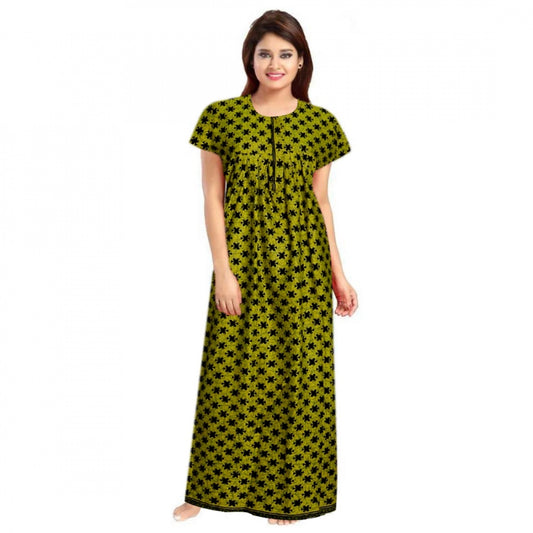 Indoraa Women's Cotton Printed Maxi Nighty (Green)