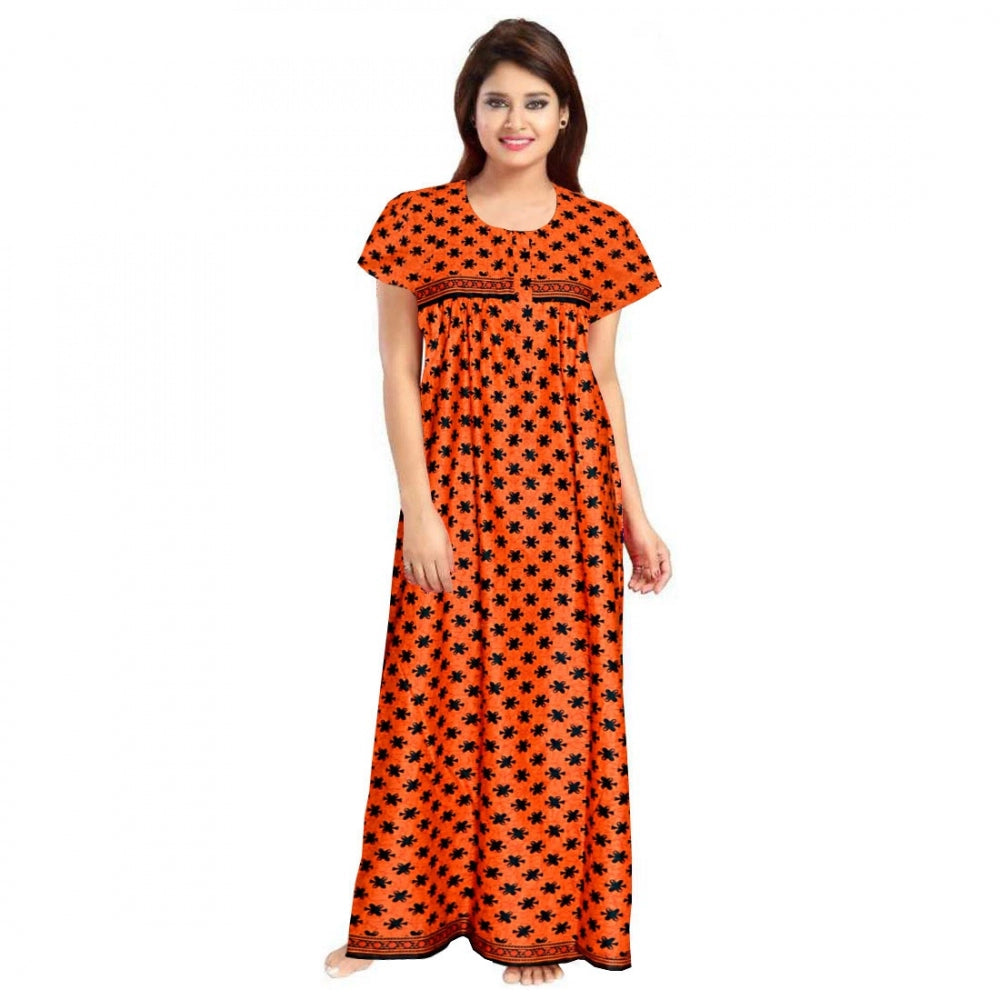 Indoraa Women's Cotton Printed Maxi Nighty (Orange)