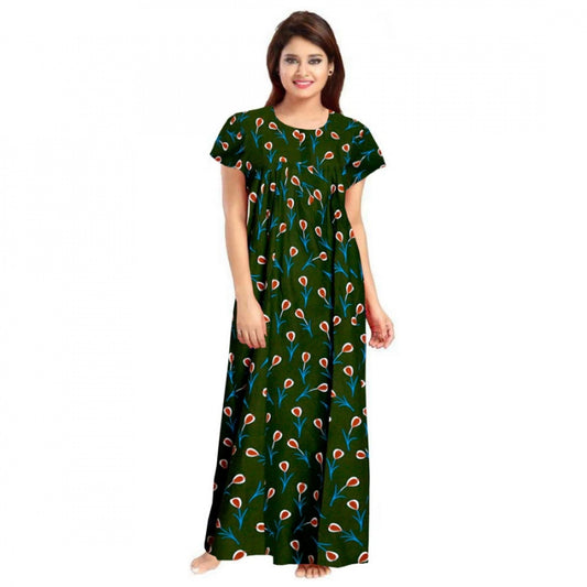 Indoraa Women's Cotton Printed Maxi Nighty (Green)