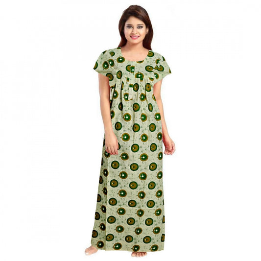 Indoraa Women's Cotton Printed Maxi Nighty (Green)
