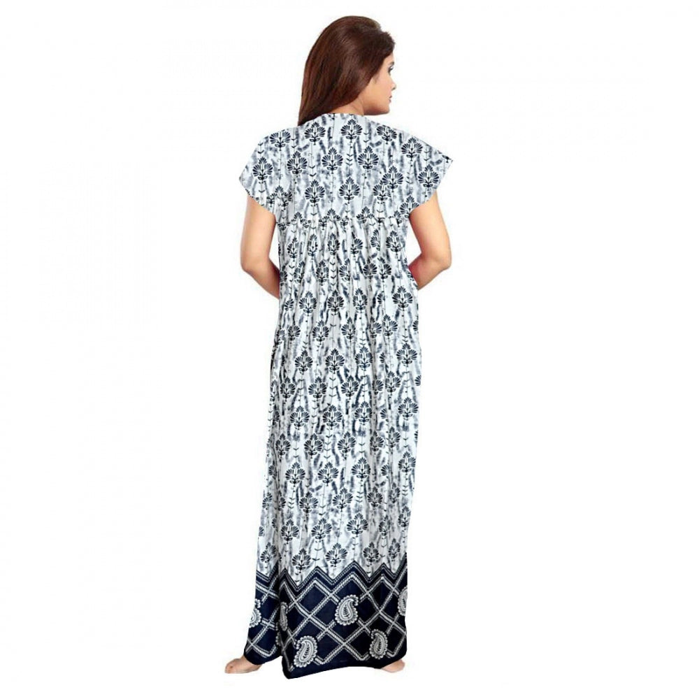 Indoraa Women's Cotton Printed Maxi Nighty (Navy Blue)