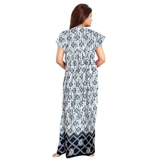 Indoraa Women's Cotton Printed Maxi Nighty (Navy Blue)