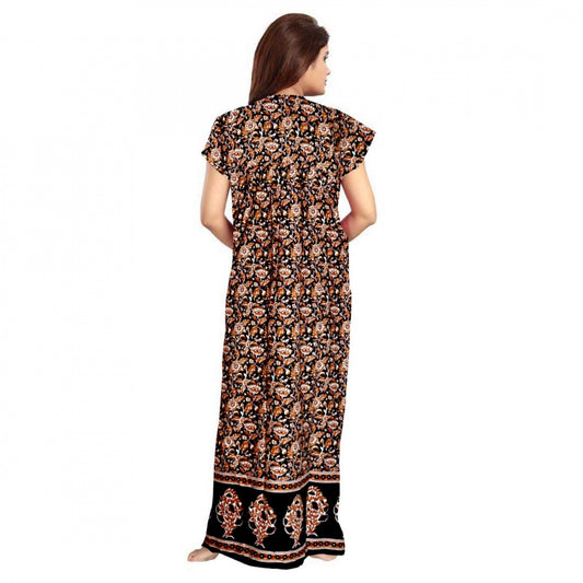 Indoraa Women's Cotton Printed Maxi Nighty (Brown)