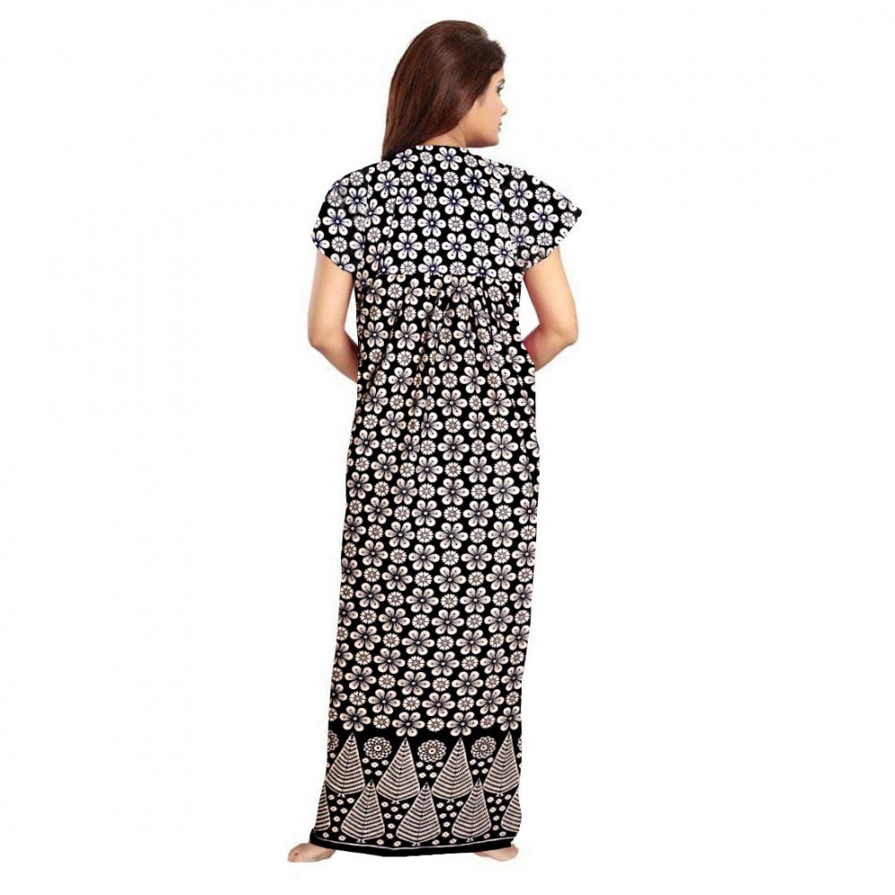 Indoraa Women's Cotton Printed Maxi Nighty (Black)