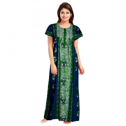 Indoraa Women's Cotton Printed Maxi Nighty (Green)