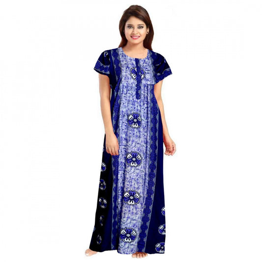 Indoraa Women's Cotton Printed Maxi Nighty (Blue)