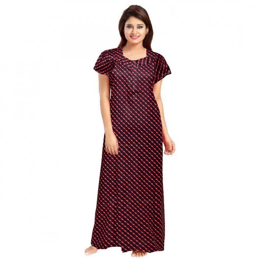 Indoraa Women's Cotton Printed Maxi Nighty (Brown)