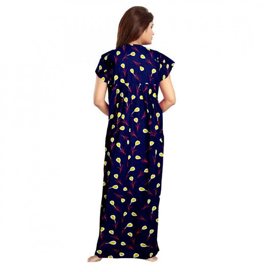 Indoraa Women's Cotton Printed Maxi Nighty (Purple)