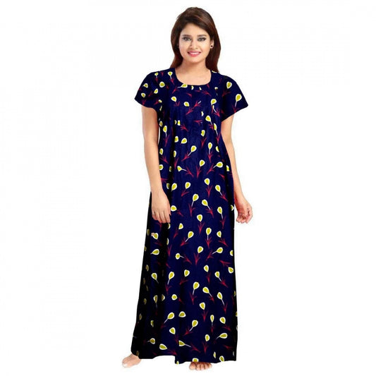 Indoraa Women's Cotton Printed Maxi Nighty (Purple)