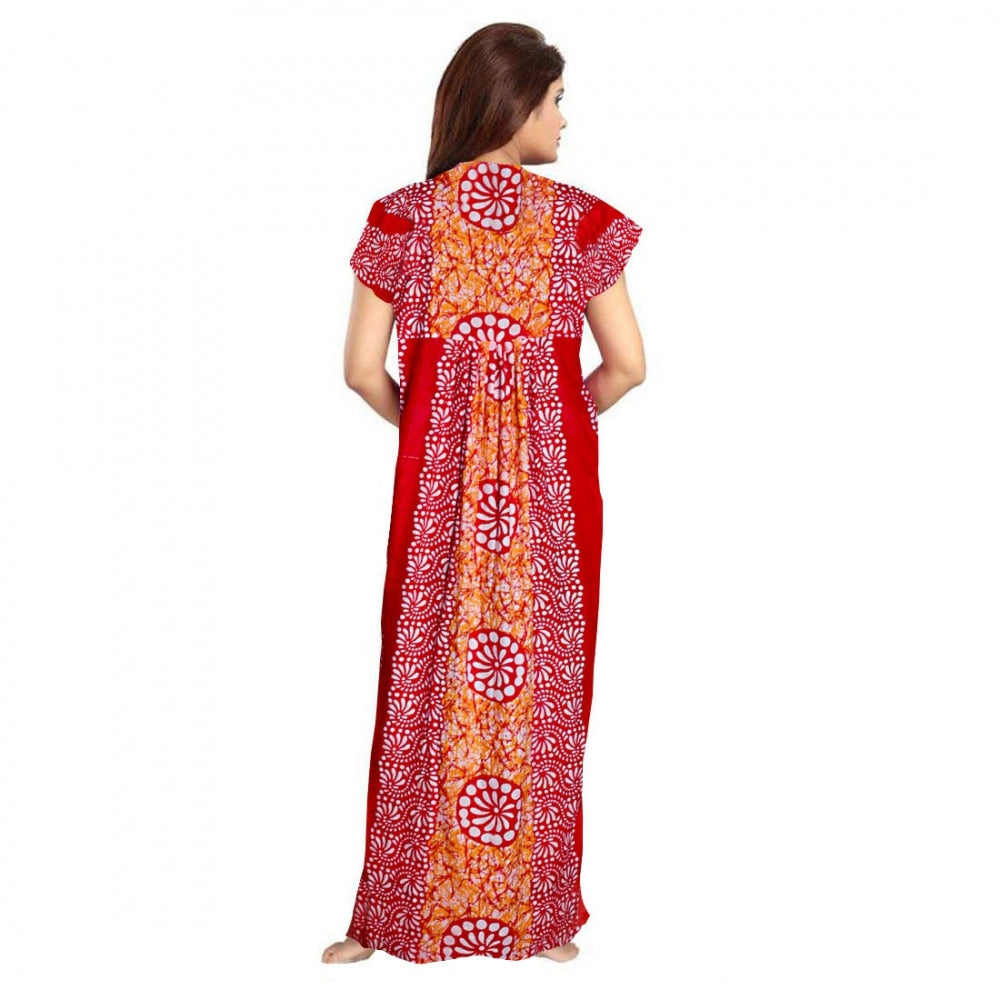 Indoraa Women's Cotton Printed Maxi Nighty (Red)