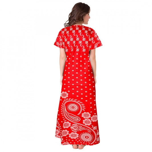 Indoraa Women's Cotton Printed Maxi Nighty (Red)