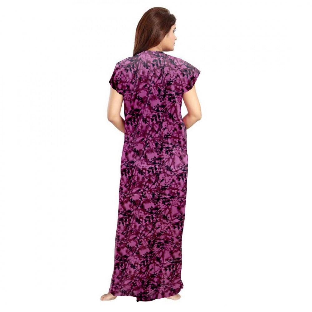 Indoraa Women's Cotton Printed Maxi Nighty (Wine)
