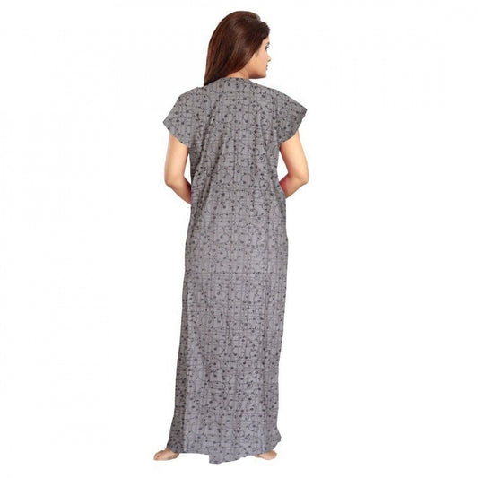 Indoraa Women's Cotton Printed Maxi Nighty (Grey)