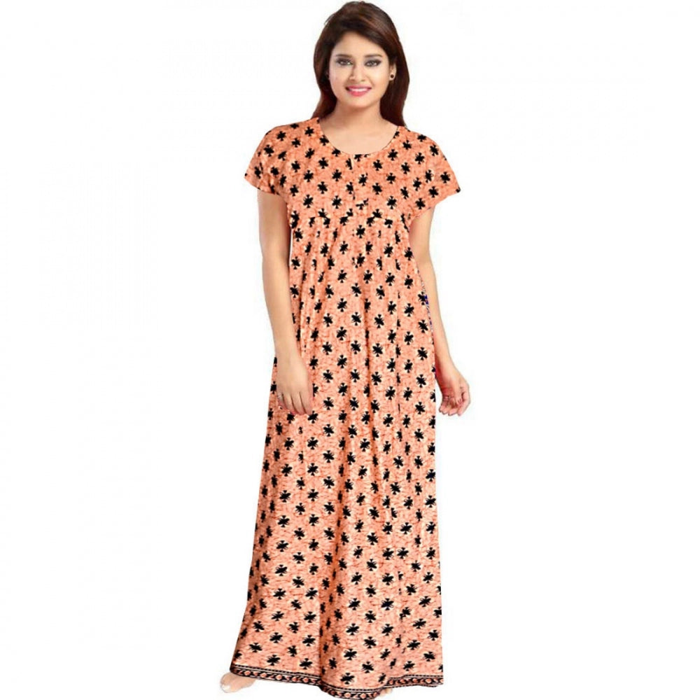 Indoraa Women's Cotton Printed Maxi Nighty (Peach)