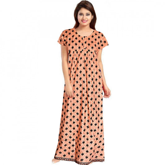 Indoraa Women's Cotton Printed Maxi Nighty (Peach)