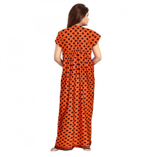 Indoraa Women's Cotton Printed Maxi Nighty (Orange)