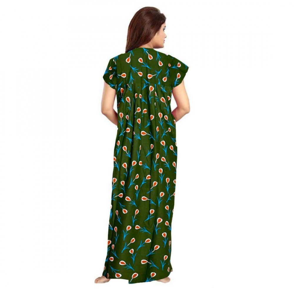 Indoraa Women's Cotton Printed Maxi Nighty (Green)
