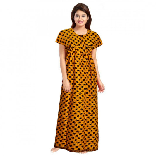 Indoraa Women's Cotton Printed Maxi Nighty (Mustard)