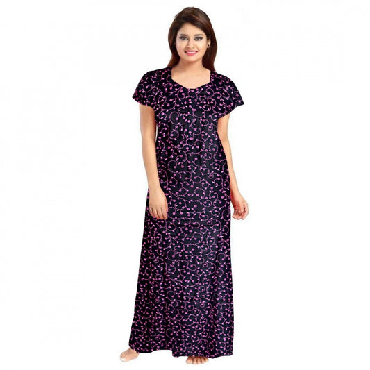 Indoraa Women's Cotton Printed Maxi Nighty (Purple)