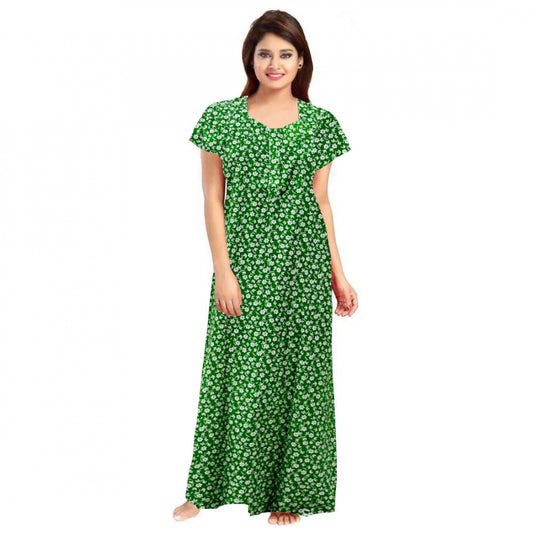 Indoraa Women's Cotton Printed Maxi Nighty (Green)