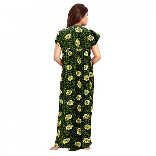 Indoraa Women's Cotton Printed Maxi Nighty (Green)