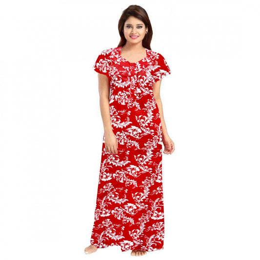 Indoraa Women's Cotton Printed Maxi Nighty (Red)