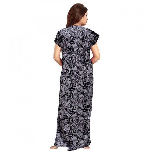 Indoraa Women's Cotton Printed Maxi Nighty (Grey)