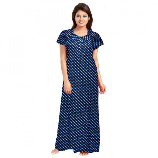 Indoraa Women's Cotton Printed Maxi Nighty (Blue)