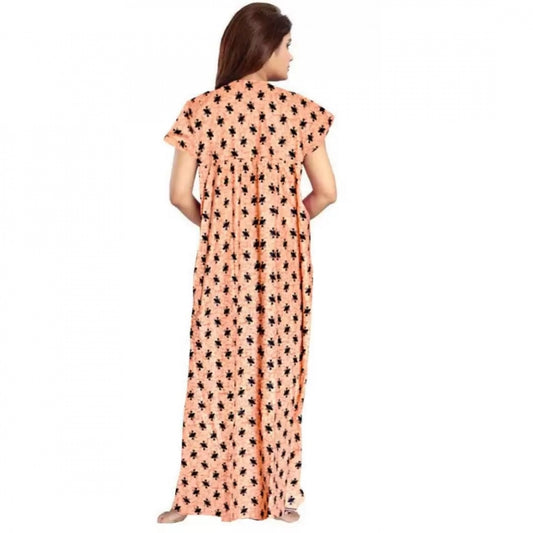 Indoraa Women's Cotton Printed Maxi Nighty (Peach)