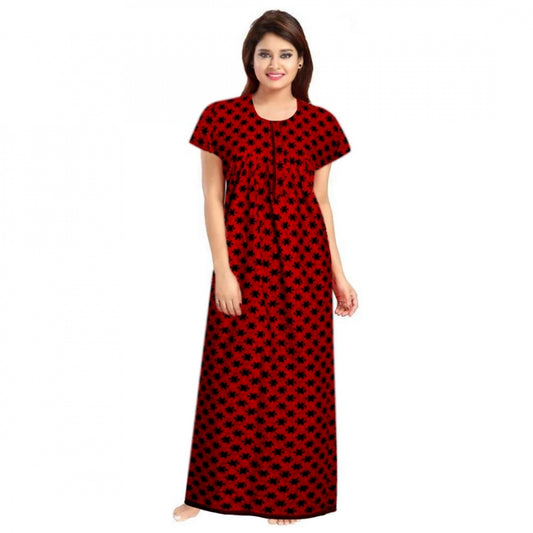 Indoraa Women's Cotton Printed Maxi Nighty (Red)