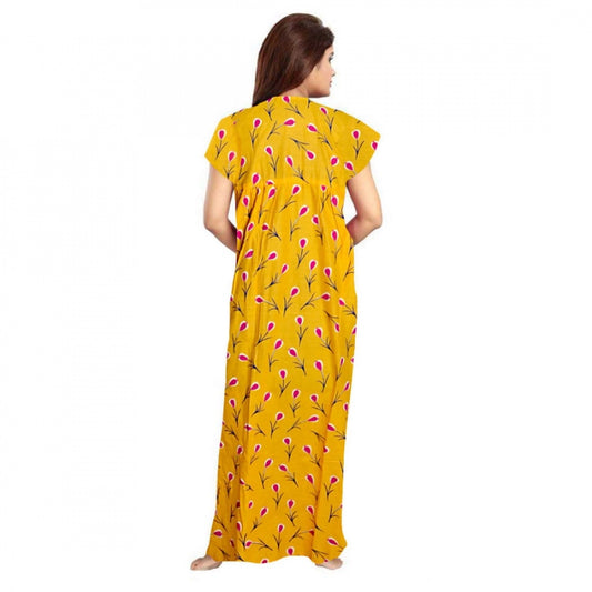 Indoraa Women's Cotton Printed Maxi Nighty (Yellow)