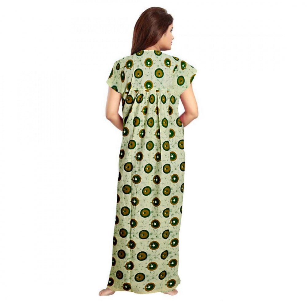 Indoraa Women's Cotton Printed Maxi Nighty (Green)