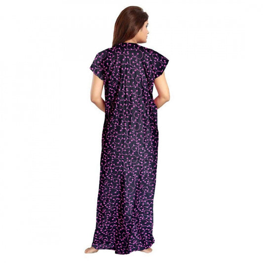 Indoraa Women's Cotton Printed Maxi Nighty (Purple)