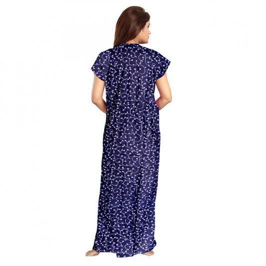 Indoraa Women's Cotton Printed Maxi Nighty (Blue)